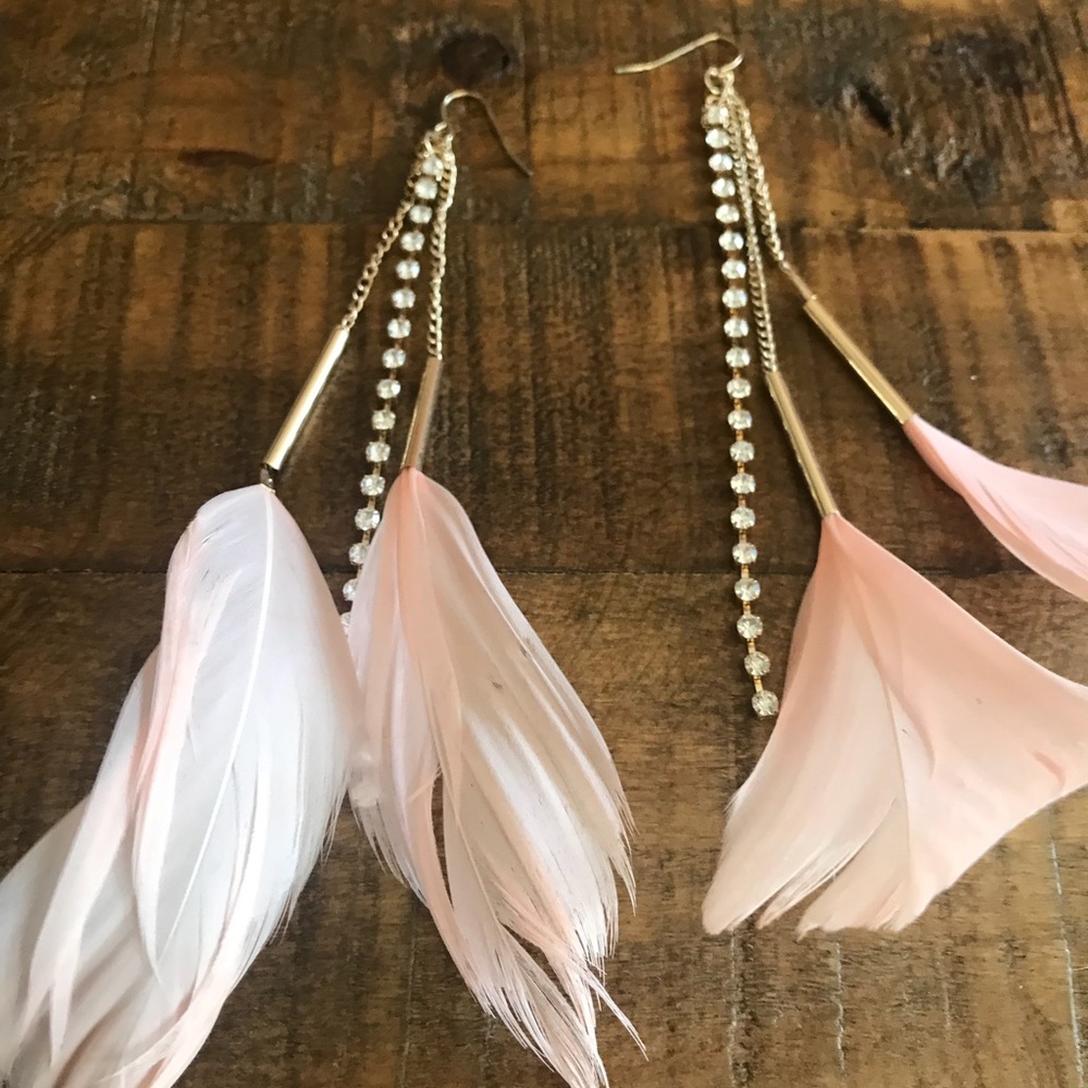 Feather Rhinestone Tassel earrings - Picture 3 of 3